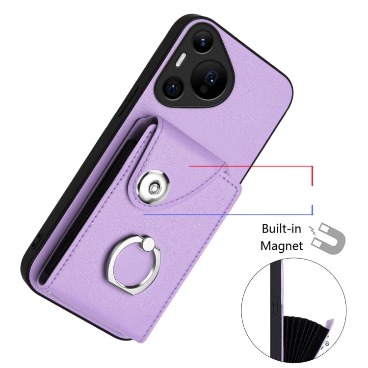 For Huawei Pura 70 Pro / 70 Pro+ Organ Card Bag Ring Holder Phone Case with Long Lanyard(Purple) - Huawei Cases by PMC Jewellery | Online Shopping South Africa | PMC Jewellery | Buy Now Pay Later Mobicred