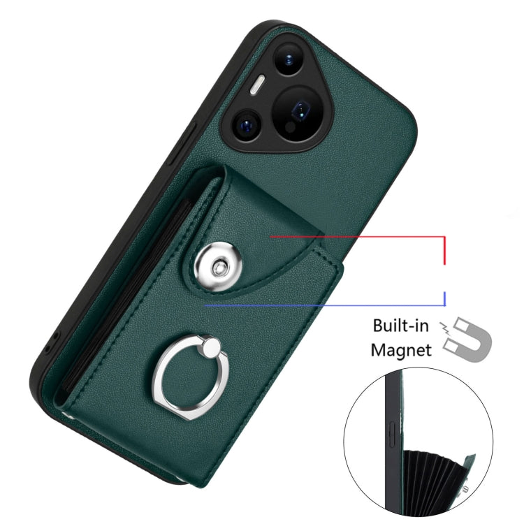 For Huawei Pura 70 Pro / 70 Pro+ Organ Card Bag Ring Holder Phone Case with Long Lanyard(Green) - Huawei Cases by PMC Jewellery | Online Shopping South Africa | PMC Jewellery | Buy Now Pay Later Mobicred