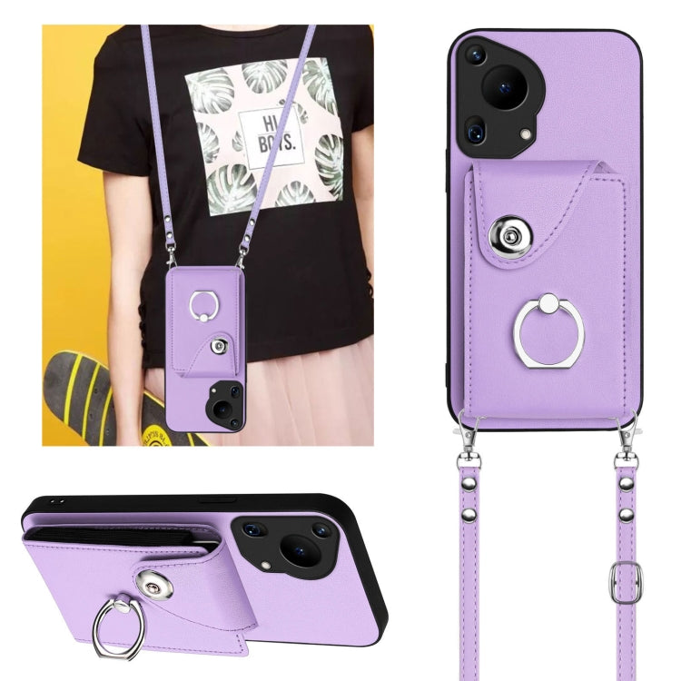 For Huawei Pura 70 Ultra Organ Card Bag Ring Holder Phone Case with Long Lanyard(Purple) - Huawei Cases by PMC Jewellery | Online Shopping South Africa | PMC Jewellery | Buy Now Pay Later Mobicred