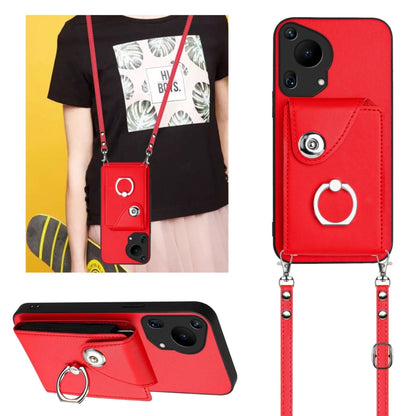 For Huawei Pura 70 Ultra Organ Card Bag Ring Holder Phone Case with Long Lanyard(Red) - Huawei Cases by PMC Jewellery | Online Shopping South Africa | PMC Jewellery | Buy Now Pay Later Mobicred