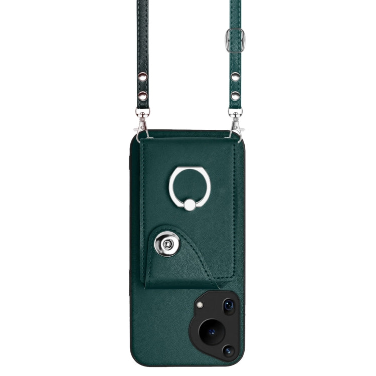 For Huawei Pura 70 Ultra Organ Card Bag Ring Holder Phone Case with Long Lanyard(Green) - Huawei Cases by PMC Jewellery | Online Shopping South Africa | PMC Jewellery | Buy Now Pay Later Mobicred