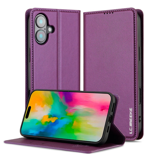 For iPhone 16 Plus LC.IMEEKE L1 Series Frosted Fine Texture PU Phone Case(Purple) - iPhone 16 Plus Cases by LC.IMEEKE | Online Shopping South Africa | PMC Jewellery | Buy Now Pay Later Mobicred