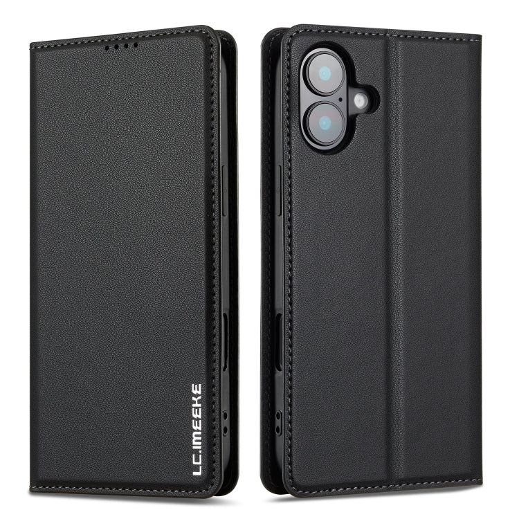 For iPhone 16 LC.IMEEKE L1 Series Frosted Fine Texture PU Phone Case(Black) - iPhone 16 Cases by LC.IMEEKE | Online Shopping South Africa | PMC Jewellery | Buy Now Pay Later Mobicred