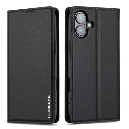 For iPhone 16 LC.IMEEKE L1 Series Frosted Fine Texture PU Phone Case(Black) - iPhone 16 Cases by LC.IMEEKE | Online Shopping South Africa | PMC Jewellery | Buy Now Pay Later Mobicred