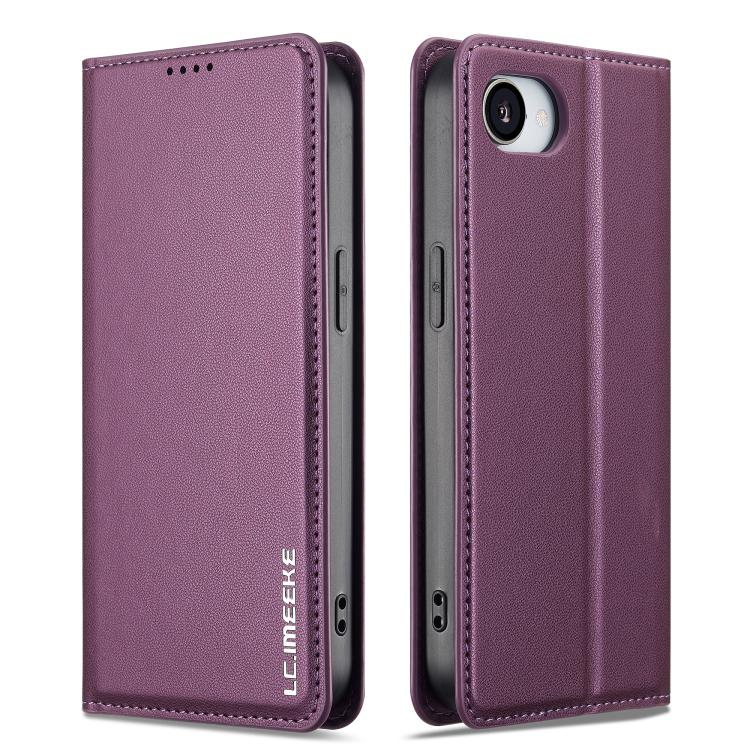 For iPhone 16e LC.IMEEKE L1 Series Frosted Fine Texture PU Phone Case(Purple) - iPhone 16e Cases by LC.IMEEKE | Online Shopping South Africa | PMC TechLife | Buy Now Pay Later Mobicred