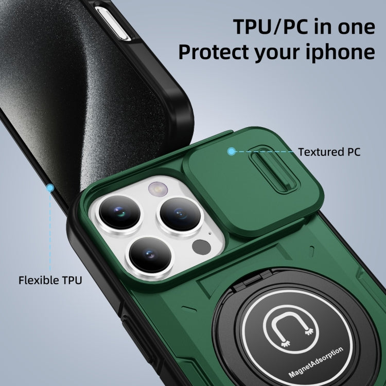 For iPhone 16 Pro Max Sliding Camshield TPU Hybrid PC Magnetic Holder Phone Case(Dark Green) - iPhone 16 Pro Max Cases by PMC Jewellery | Online Shopping South Africa | PMC Jewellery | Buy Now Pay Later Mobicred