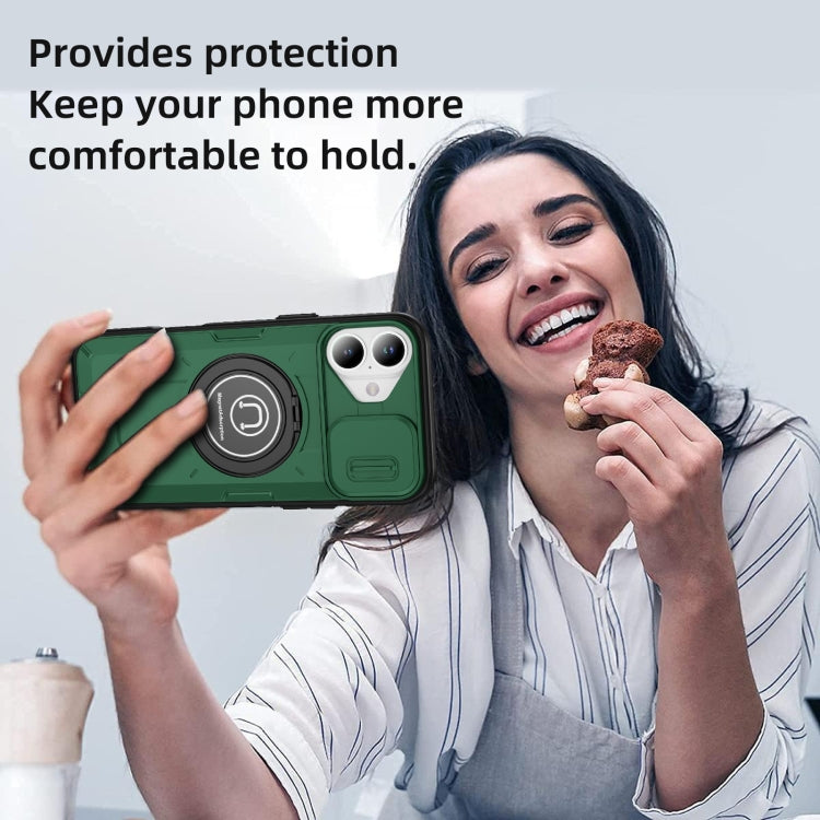 For iPhone 16 Sliding Camshield TPU Hybrid PC Magnetic Holder Phone Case(Dark Green) - iPhone 16 Cases by PMC Jewellery | Online Shopping South Africa | PMC Jewellery | Buy Now Pay Later Mobicred