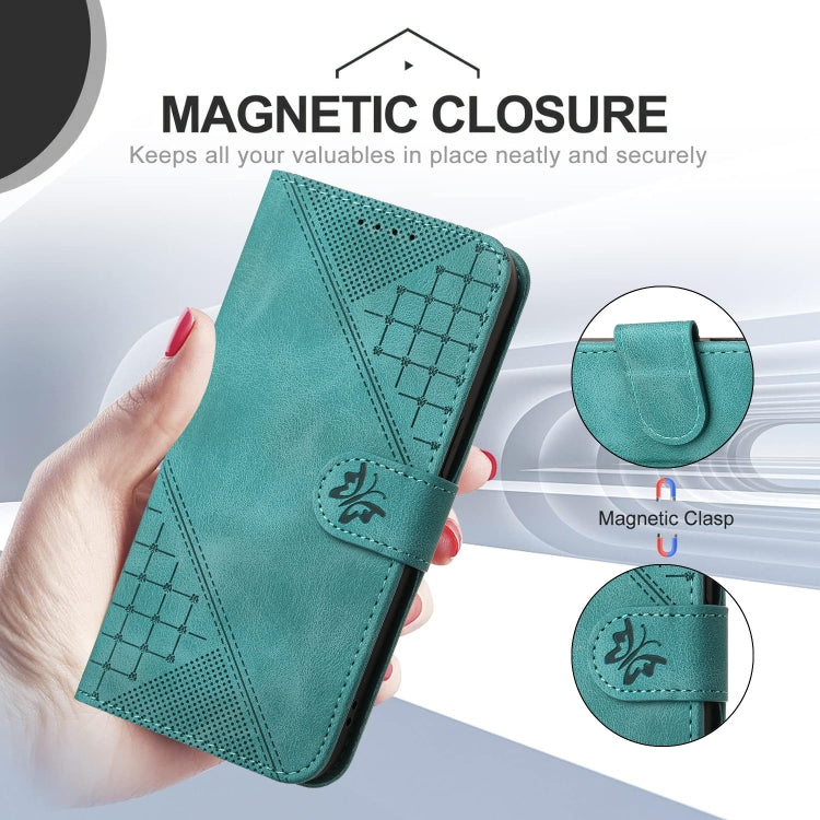 For iPhone 16e YX0080 Grid Butterfly Embossed Pattern Flip Leather Phone Case with Lanyard(Light Blue) - iPhone 16e Cases by PMC TechLife | Online Shopping South Africa | PMC TechLife | Buy Now Pay Later Mobicred