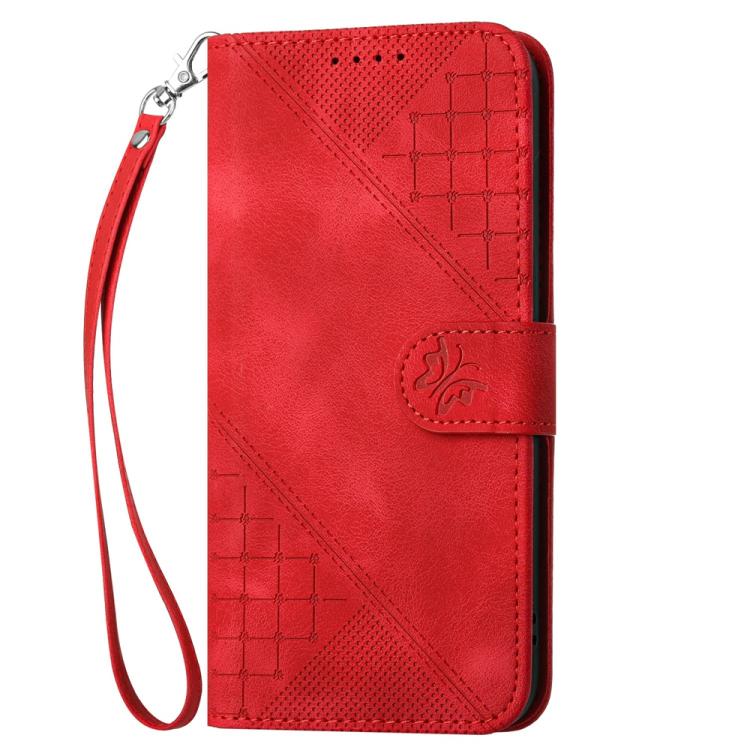 For iPhone 17 YX0080 Grid Butterfly Embossed Pattern Flip Leather Phone Case with Lanyard(Red) - free shipping - PMc TechLife - Order now!