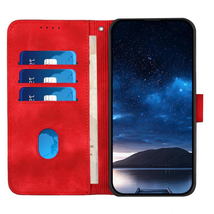 For iPhone 17 YX0080 Grid Butterfly Embossed Pattern Flip Leather Phone Case with Lanyard(Red) - free shipping - PMc TechLife - Order now!
