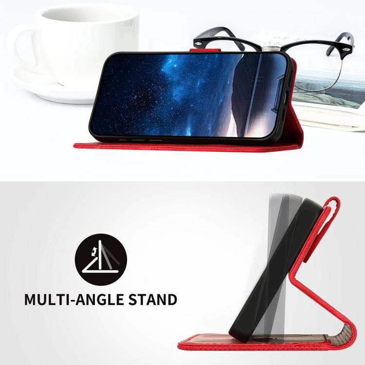 For iPhone 17 YX0080 Grid Butterfly Embossed Pattern Flip Leather Phone Case with Lanyard(Red) - free shipping - PMc TechLife - Order now!