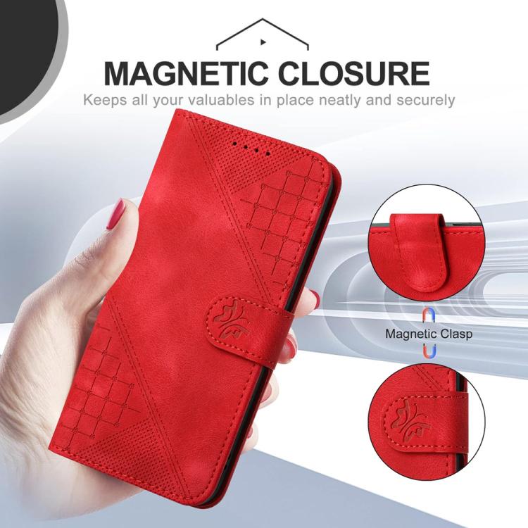 For iPhone 17 YX0080 Grid Butterfly Embossed Pattern Flip Leather Phone Case with Lanyard(Red) - free shipping - PMc TechLife - Order now!
