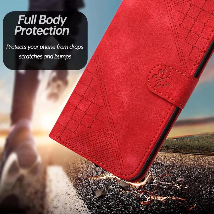 For iPhone 17 YX0080 Grid Butterfly Embossed Pattern Flip Leather Phone Case with Lanyard(Red) - free shipping - PMc TechLife - Order now!