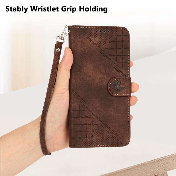 For iPhone 17 Pro Max YX0080 Grid Butterfly Embossed Pattern Flip Leather Phone Case with Lanyard(Coffee) - free shipping - PMc TechLife - Order now!