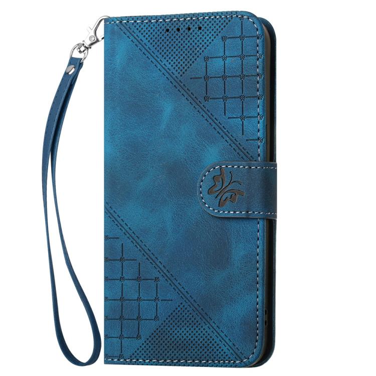For iPhone 17 Pro YX0080 Grid Butterfly Embossed Pattern Flip Leather Phone Case with Lanyard(Dark Blue) - free shipping - PMc TechLife - Order now!