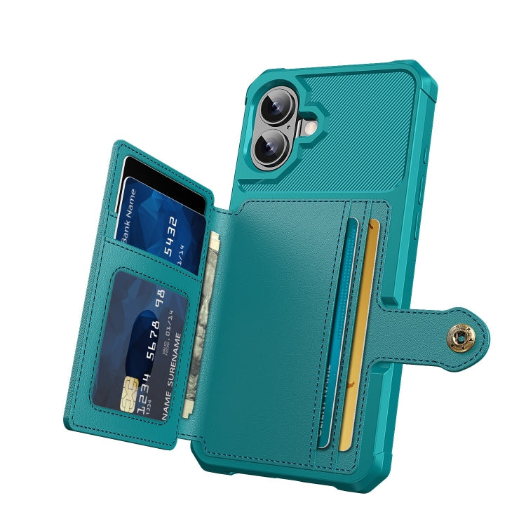 For iPhone 16 Plus Magnetic Wallet Card Bag Leather Phone Case(Cyan) - iPhone 16 Plus Cases by PMC Jewellery | Online Shopping South Africa | PMC Jewellery | Buy Now Pay Later Mobicred