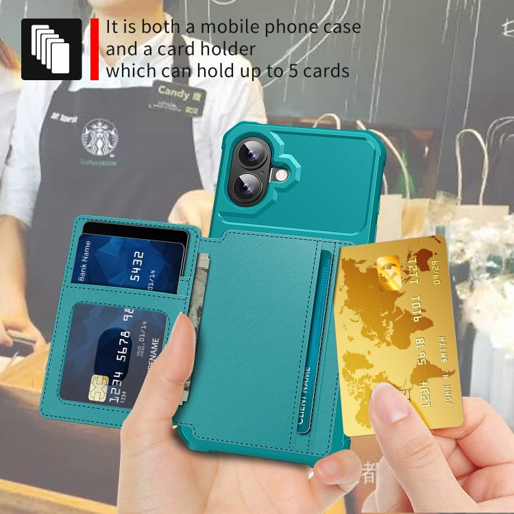 For iPhone 16 Plus Magnetic Wallet Card Bag Leather Phone Case(Cyan) - iPhone 16 Plus Cases by PMC Jewellery | Online Shopping South Africa | PMC Jewellery | Buy Now Pay Later Mobicred