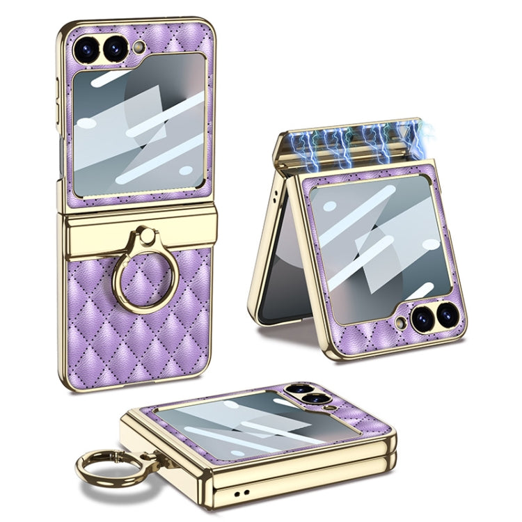 For Samsung Galaxy Z Flip6 GKK Rhombus Pattern Integrated Electroplated Leather Phone Case with Ring(Purple) - Galaxy Z Flip6 5G Cases by GKK | Online Shopping South Africa | PMC Jewellery | Buy Now Pay Later Mobicred