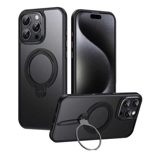 For iPhone 16 Pro Max Double Ring MagSafe Magnetic Holder Phone Case(Matte Black) - iPhone 16 Pro Max Cases by PMC Jewellery | Online Shopping South Africa | PMC Jewellery | Buy Now Pay Later Mobicred