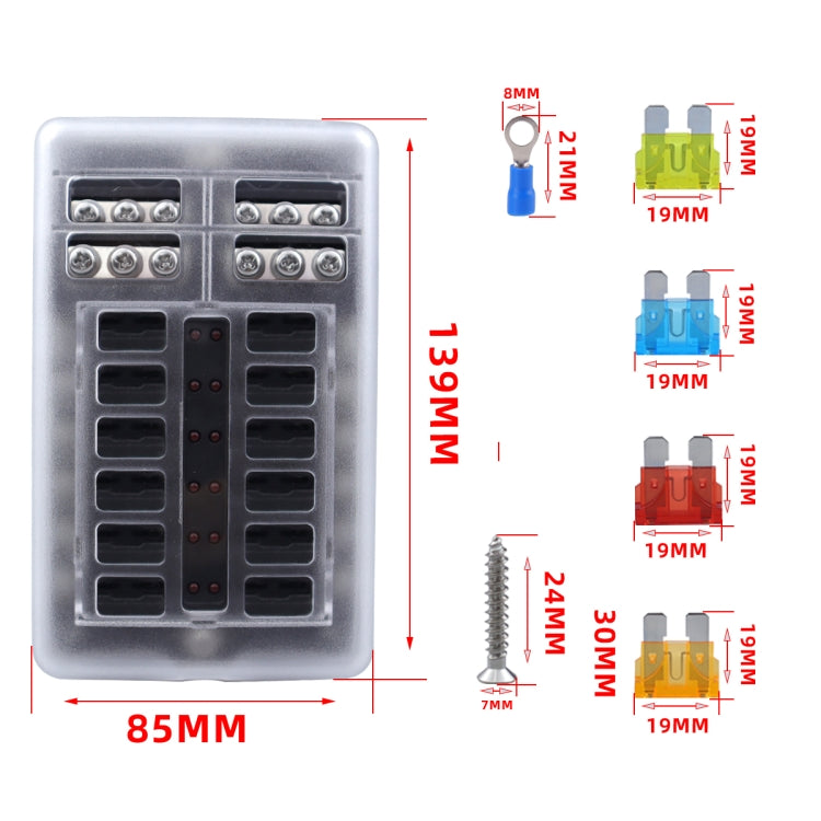 12 Way Fuse Block with 24pcs Fuses and 24pcs Terminals - Fuse by PMC Jewellery | Online Shopping South Africa | PMC Jewellery | Buy Now Pay Later Mobicred