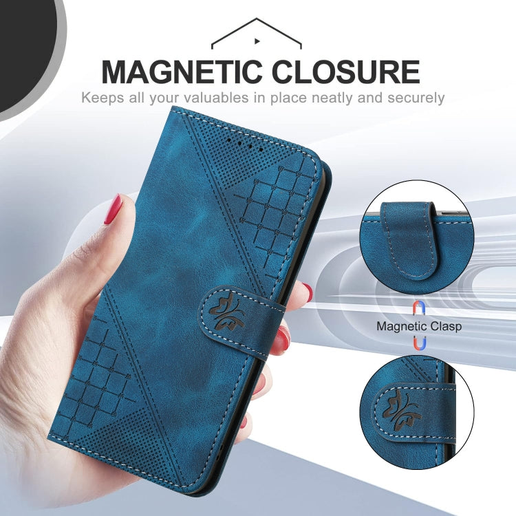 For Huawei Pura 70 Pro / 70 Pro+ YX0080 Grid Butterfly Embossed Pattern Flip Leather Phone Case with Lanyard(Dark Blue) - Huawei Cases by PMC Jewellery | Online Shopping South Africa | PMC Jewellery | Buy Now Pay Later Mobicred