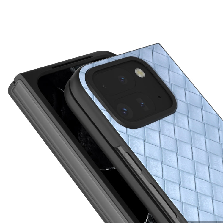 For Google Pixel 9 Pro Fold Black Frame Woven Texture PU Phone Case(Light Blue) - Google Cases by PMC Jewellery | Online Shopping South Africa | PMC Jewellery | Buy Now Pay Later Mobicred