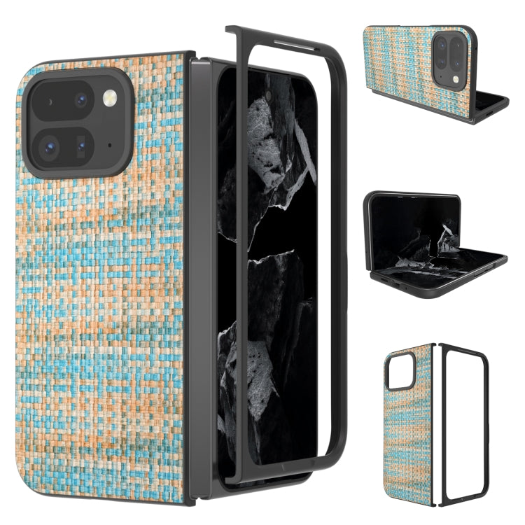 For Google Pixel 9 Pro Fold Black Frame Color Lattice Texture PU Phone Case(Blue) - Google Cases by PMC Jewellery | Online Shopping South Africa | PMC Jewellery | Buy Now Pay Later Mobicred