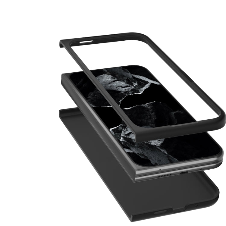 For Google Pixel 9 Pro Fold ABEEL Genuine Leather Wave Black Edge Phone Case(Black) - Google Cases by PMC TechLife | Online Shopping South Africa | PMC TechLife | Buy Now Pay Later Mobicred