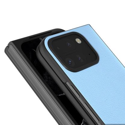 For Google Pixel 9 Pro Fold ABEEL Genuine Leather Wave Black Edge Phone Case(Blue) - Google Cases by PMC Jewellery | Online Shopping South Africa | PMC Jewellery | Buy Now Pay Later Mobicred