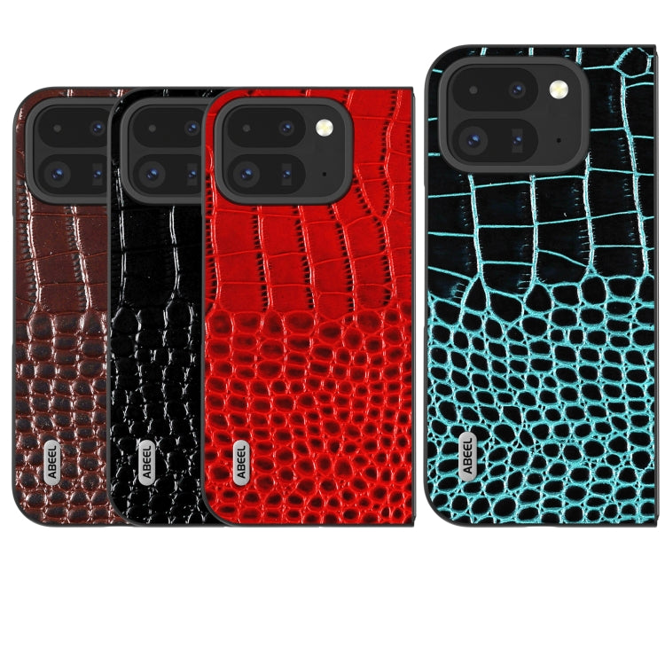 For Google Pixel 9 Pro Fold ABEEL Genuine Leather Crocodile Pattern Black Edge Phone Case(Black) - Google Cases by PMC TechLife | Online Shopping South Africa | PMC TechLife | Buy Now Pay Later Mobicred