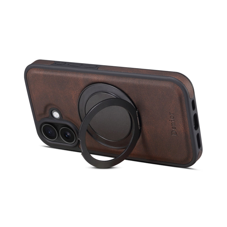 For iPhone 16 Denior A14 Skin Feel Rotating Holder MagSafe Phone Case(Brown) - iPhone 16 Cases by Denior | Online Shopping South Africa | PMC Jewellery | Buy Now Pay Later Mobicred