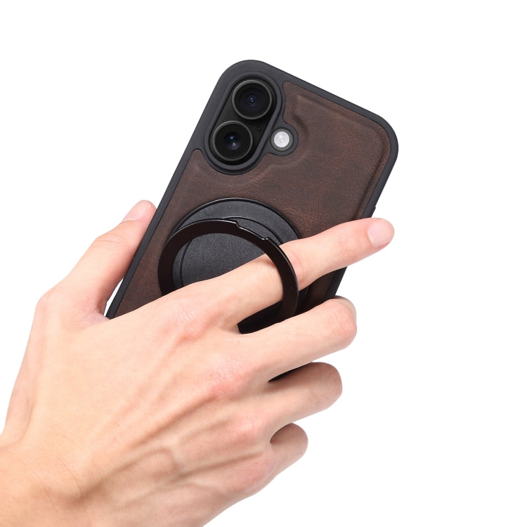 For iPhone 16 Denior A14 Skin Feel Rotating Holder MagSafe Phone Case(Brown) - iPhone 16 Cases by Denior | Online Shopping South Africa | PMC Jewellery | Buy Now Pay Later Mobicred