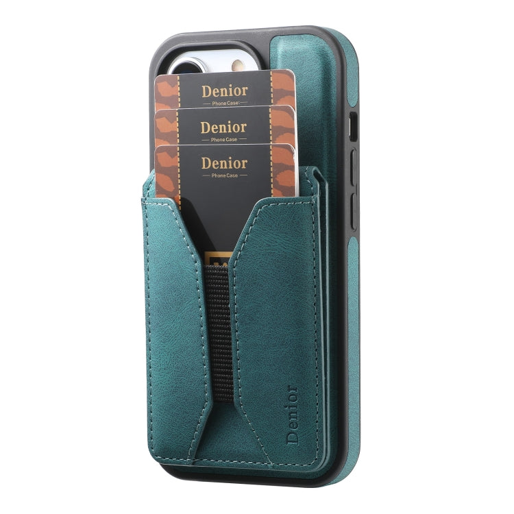 For iPhone 16 Plus Denior D18 Skin Feel Rotating Holder MagSafe Detachable Card Slot Phone Case(Blue) - iPhone 16 Plus Cases by Denior | Online Shopping South Africa | PMC Jewellery | Buy Now Pay Later Mobicred