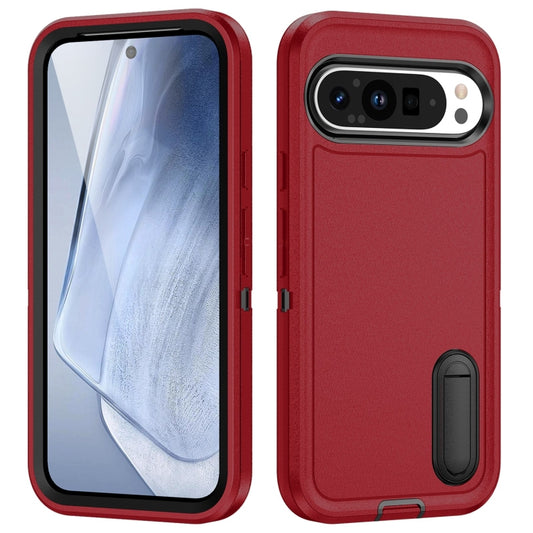 For Google Pixel 9 Pro Rugged PC + Silicone Phone Case with Holder(Red+Black) - Google Cases by PMC Jewellery | Online Shopping South Africa | PMC Jewellery | Buy Now Pay Later Mobicred