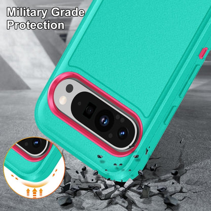 For Google Pixel 9 Pro Rugged PC + Silicone Phone Case with Holder(Light Green+Rose Red) - Google Cases by PMC Jewellery | Online Shopping South Africa | PMC Jewellery | Buy Now Pay Later Mobicred