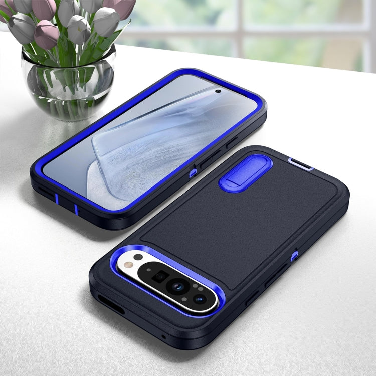 For Google Pixel 9 Pro Rugged PC + Silicone Phone Case with Holder(Dark Blue+Royal Blue) - Google Cases by PMC TechLife | Online Shopping South Africa | PMC TechLife | Buy Now Pay Later Mobicred