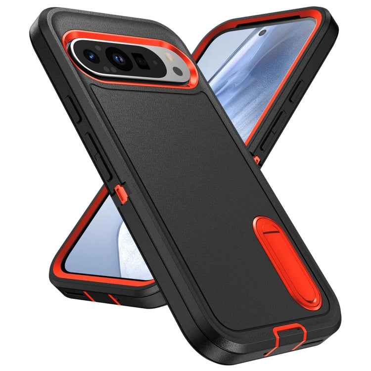 For Google Pixel 9 Rugged PC + Silicone Phone Case with Holder(Black+Orange) - free shipping - PMC TechLife - Order now!