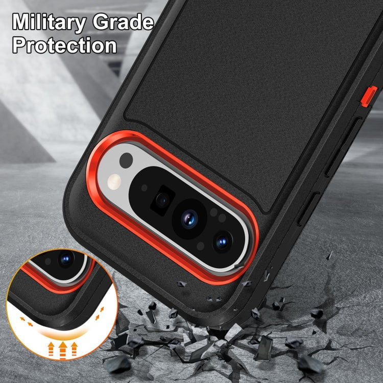 For Google Pixel 9 Rugged PC + Silicone Phone Case with Holder(Black+Orange) - free shipping - PMC TechLife - Order now!
