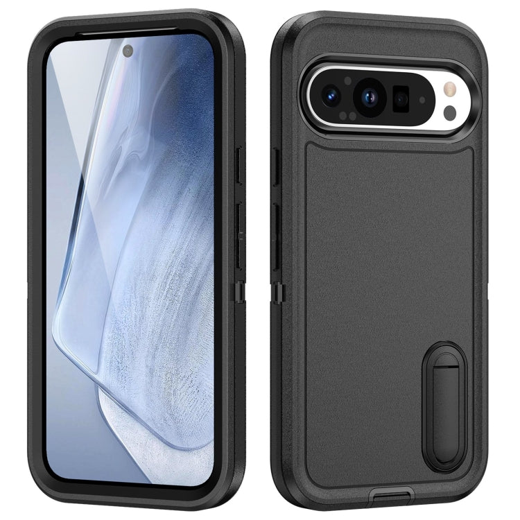 For Google Pixel 9 Rugged PC + Silicone Phone Case with Holder(Black) - Google Cases by PMC TechLife | Online Shopping South Africa | PMC TechLife | Buy Now Pay Later Mobicred