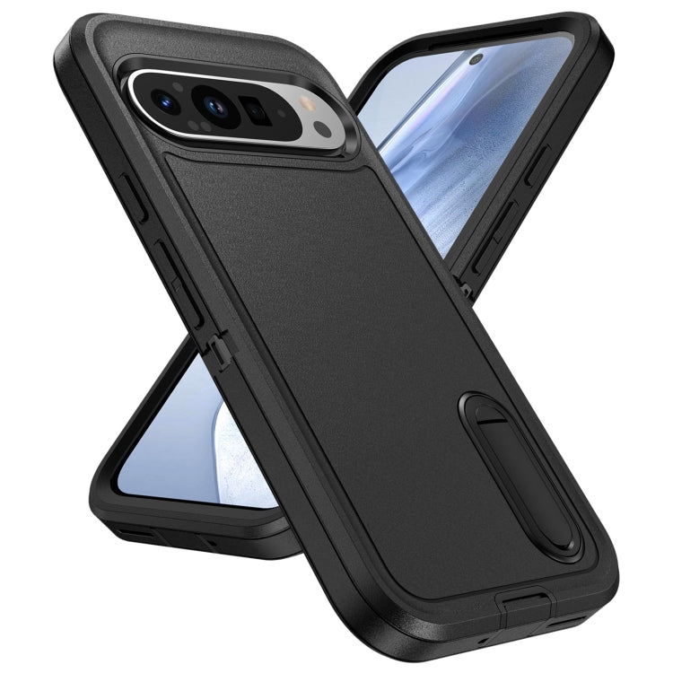For Google Pixel 9 Rugged PC + Silicone Phone Case with Holder(Black) - Google Cases by PMC TechLife | Online Shopping South Africa | PMC TechLife | Buy Now Pay Later Mobicred