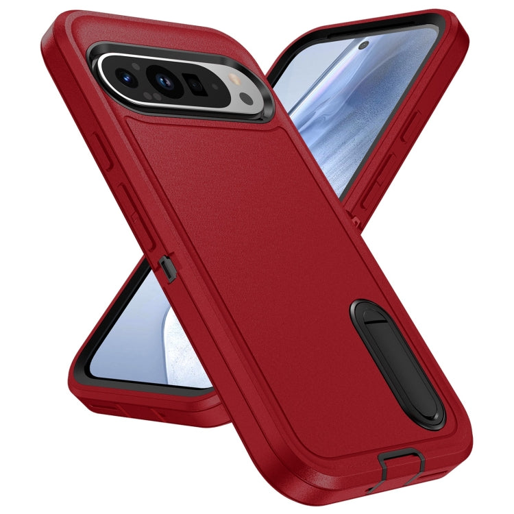 For Google Pixel 9 Rugged PC + Silicone Phone Case with Holder(Red+Black) - free shipping - PMC TechLife - Order now!