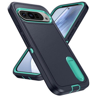 For Google Pixel 9 Rugged PC + Silicone Phone Case with Holder(Dark Blue+Light Green) - Google Cases by PMC Jewellery | Online Shopping South Africa | PMC Jewellery | Buy Now Pay Later Mobicred