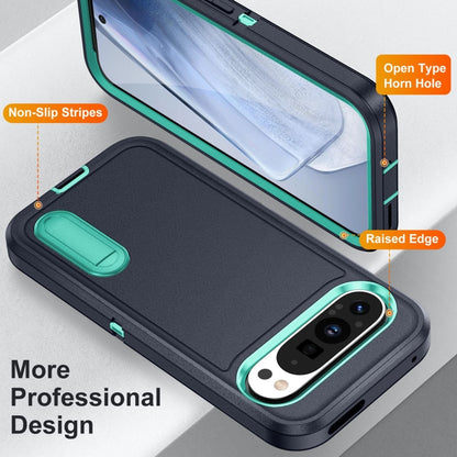 For Google Pixel 9 Rugged PC + Silicone Phone Case with Holder(Dark Blue+Light Green) - Google Cases by PMC Jewellery | Online Shopping South Africa | PMC Jewellery | Buy Now Pay Later Mobicred