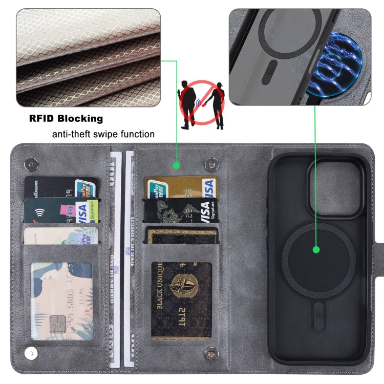 For iPhone 16 Pro ViLi GVA Series MagSafe Magnetic RFID Leather Phone Case(Grey) - iPhone 16 Pro Cases by ViLi | Online Shopping South Africa | PMC Jewellery | Buy Now Pay Later Mobicred