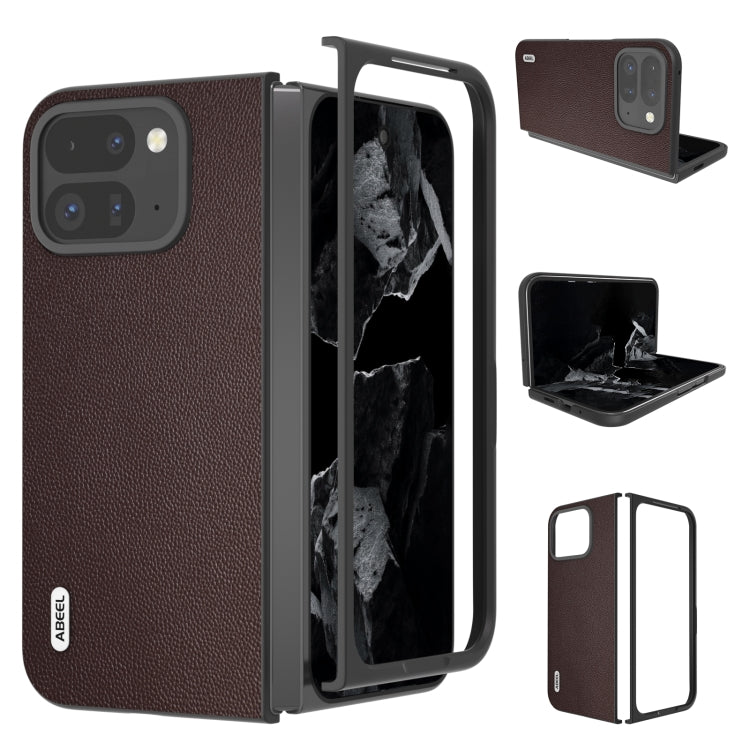 For Google Pixel 9 Pro Fold ABEEL Genuine Leather Elegant Black Edge Phone Case(Coffee) - Google Cases by PMC TechLife | Online Shopping South Africa | PMC TechLife | Buy Now Pay Later Mobicred