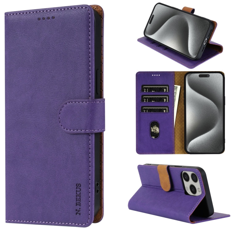 For iPhone 16 Pro Max N.BEKUS CSJ-P1 Solid Color Leather Phone Case(Purple) - iPhone 16 Pro Max Cases by N.BEKUS | Online Shopping South Africa | PMC Jewellery | Buy Now Pay Later Mobicred