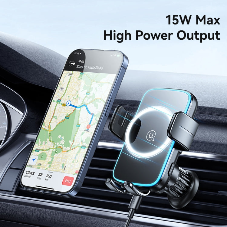 USAMS CD230 15W Accurate Aligment Wireless Charging Car Phone Holder with Suction Cup(Black) - Wireless Charger Holders by USAMS | Online Shopping South Africa | PMC Jewellery | Buy Now Pay Later Mobicred