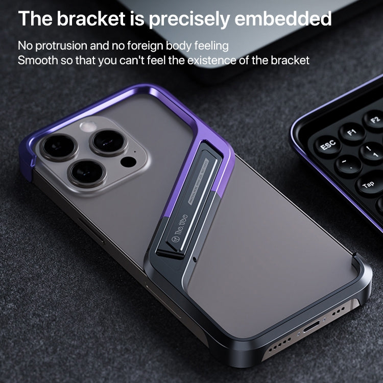 For iPhone 15 Pro S-shaped Stand Frameless Metal Phone Case(Black Purple) - iPhone 15 Pro Cases by PMC Jewellery | Online Shopping South Africa | PMC Jewellery | Buy Now Pay Later Mobicred