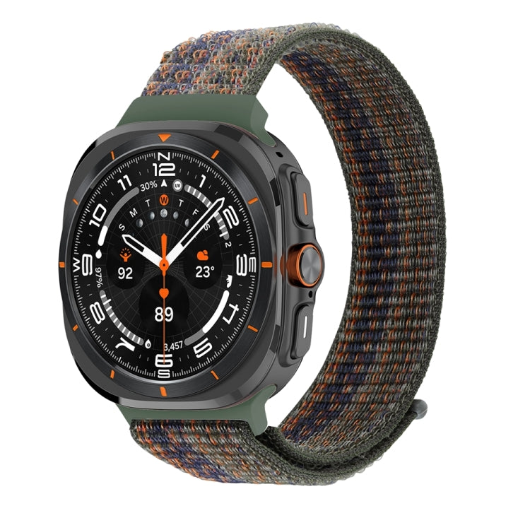 For Samsung Galaxy Watch Ultra 47mm Plastic Connector Nylon Loop Watch Band(Dark Green Orange) - Watch Bands by PMC Jewellery | Online Shopping South Africa | PMC Jewellery | Buy Now Pay Later Mobicred