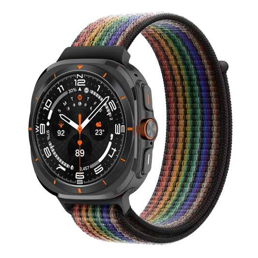 For Samsung Galaxy Watch Ultra 47mm Plastic Connector Nylon Loop Watch Band(Black Rainbow) - Watch Bands by PMC Jewellery | Online Shopping South Africa | PMC Jewellery | Buy Now Pay Later Mobicred